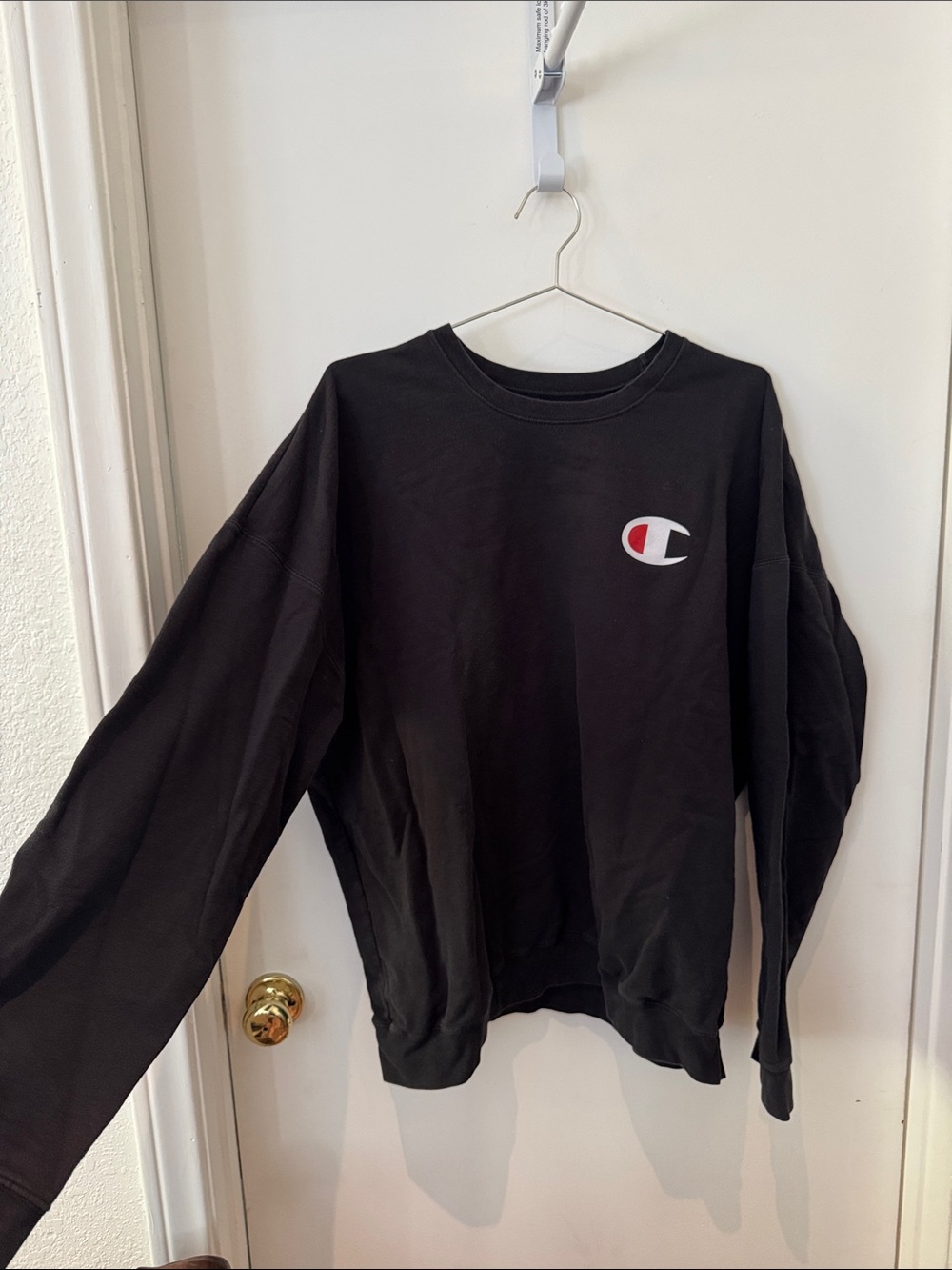Champion Black Crewneck with Red & White Logo